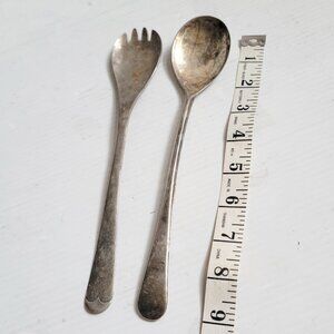 2pc Vintage Salad Serving 9" Long Spoon & Fork Silver Plated ~Made in England